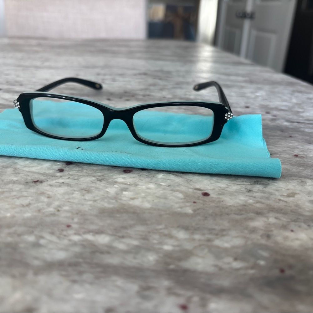 Tiffany & Co. Black Rectangular Glasses with Rhinestone Accents